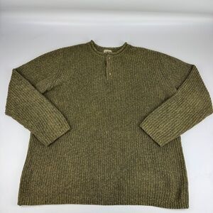LL Bean Mens Size XLT Tall Roll Neck Henley Fisherman Sweater Green Cotton